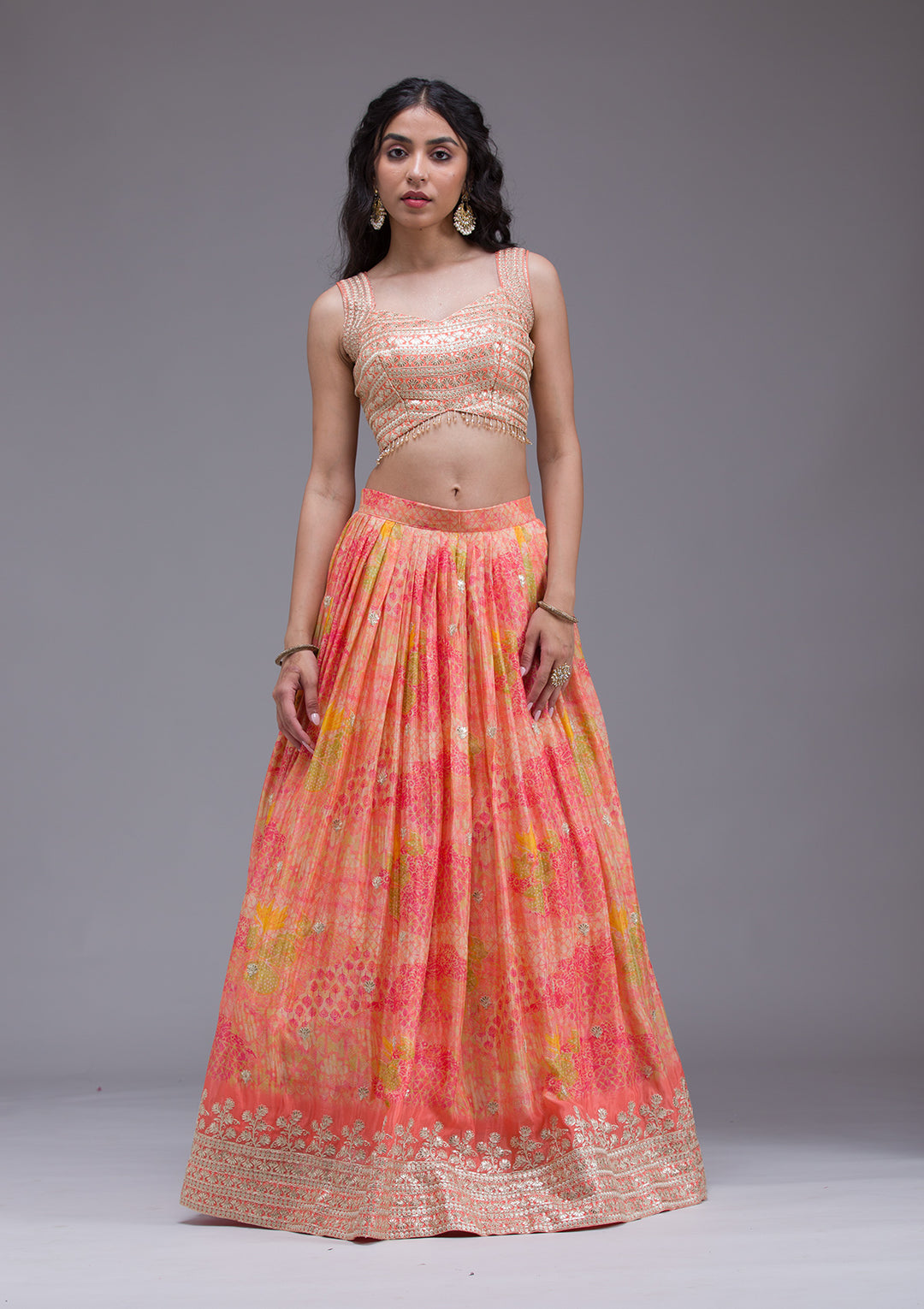 Koskii Georgette Orange Lehenga with Sequin Embroidery – Perfect for Festive Glamour