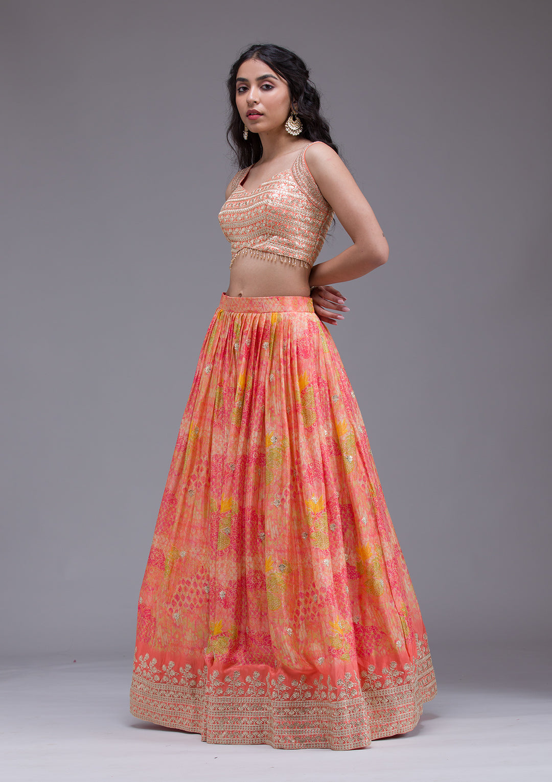Koskii Georgette Orange Lehenga with Sequin Embroidery – Perfect for Festive Glamour
