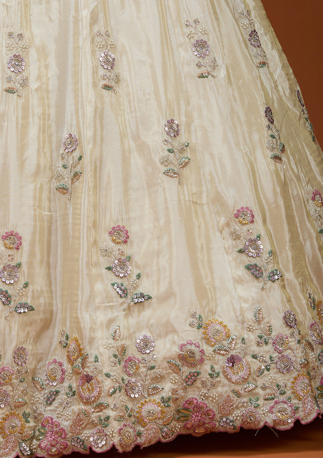 Cream Cording Tissue Readymade Lehenga