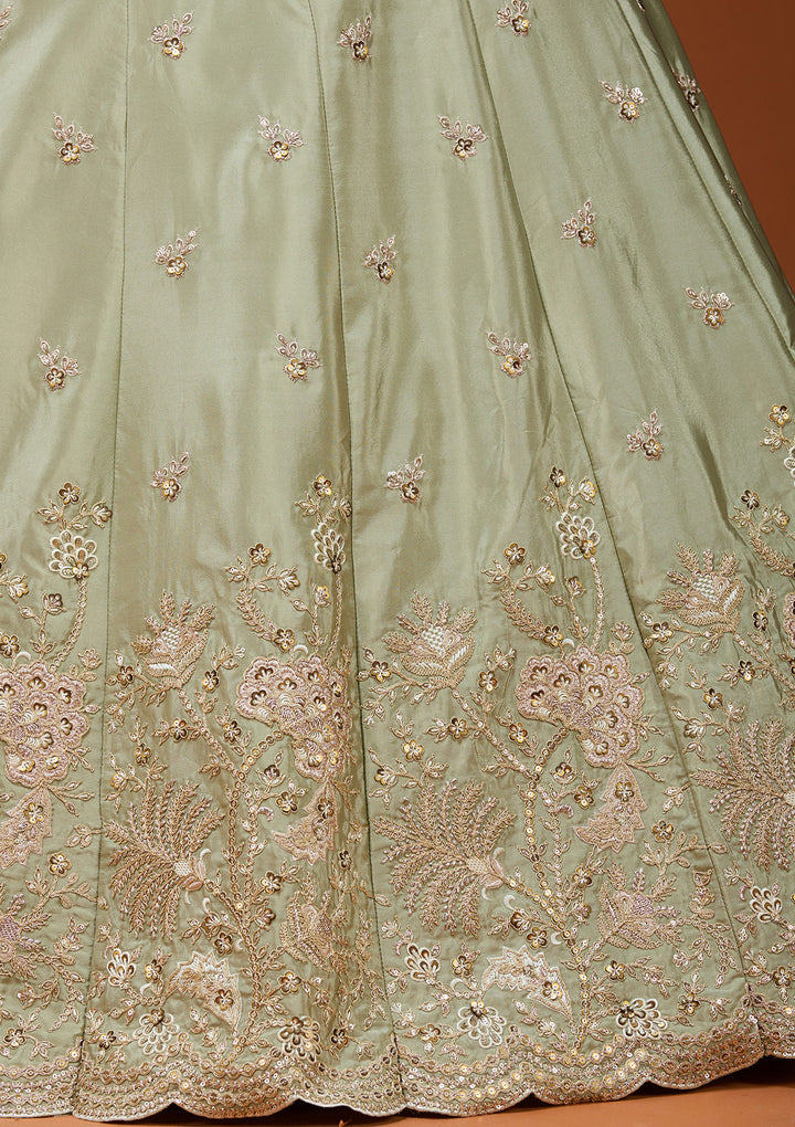 Pista Green Cording Satin Readymade Lehenga