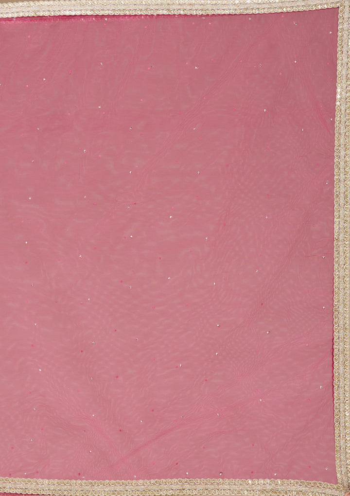 Magenta Pink Mirrorwork Soft Raw Silk Readymade Lehenga