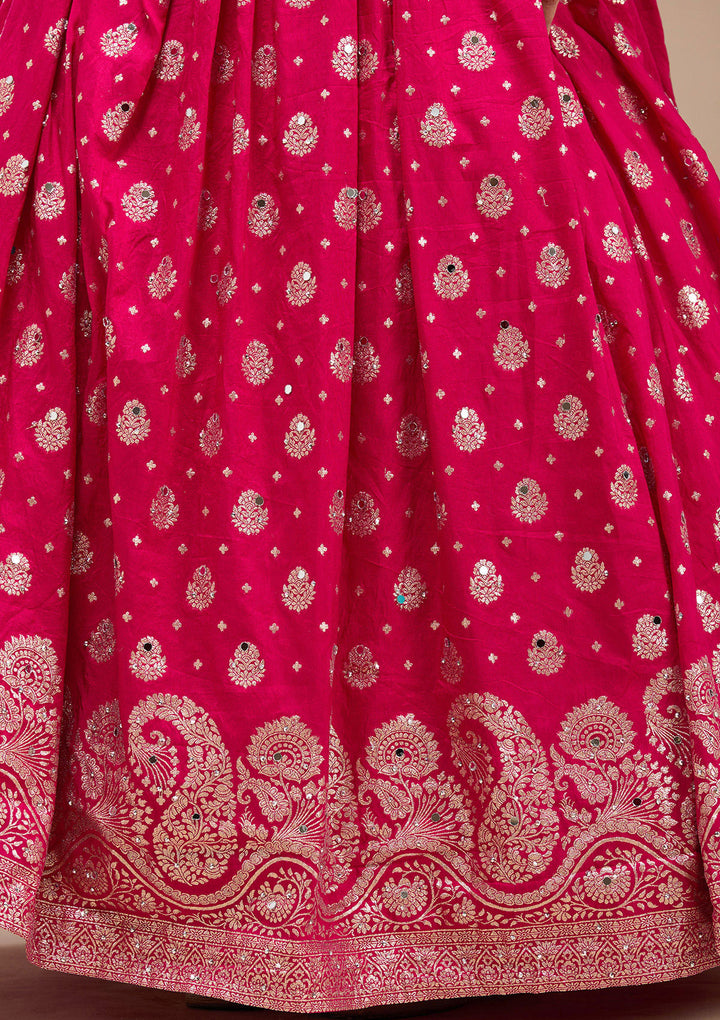Magenta Pink Mirrorwork Soft Raw Silk Readymade Lehenga