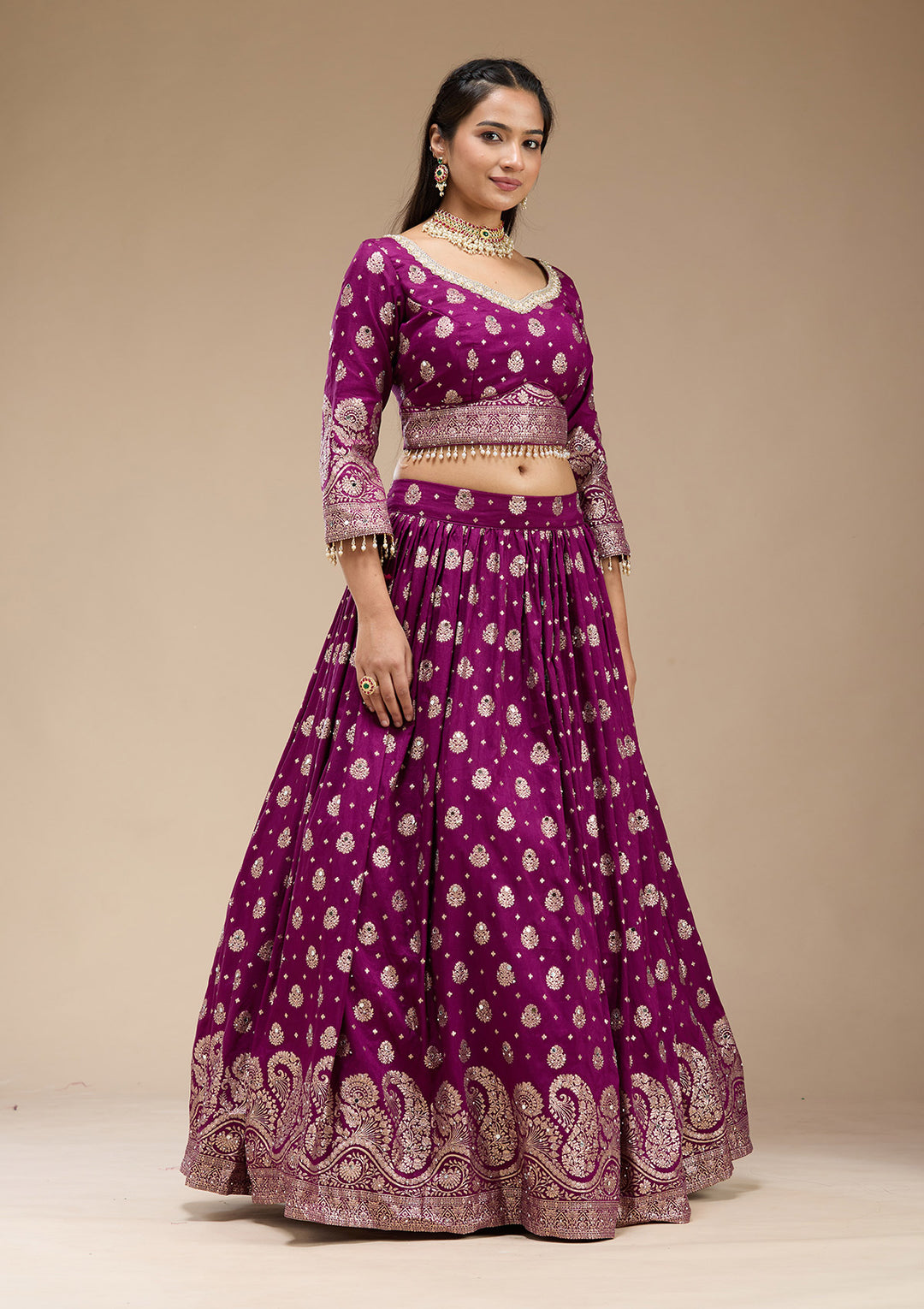 Mirrorwork Purple Silk Stitched Lehenga Blouse With Dupatta