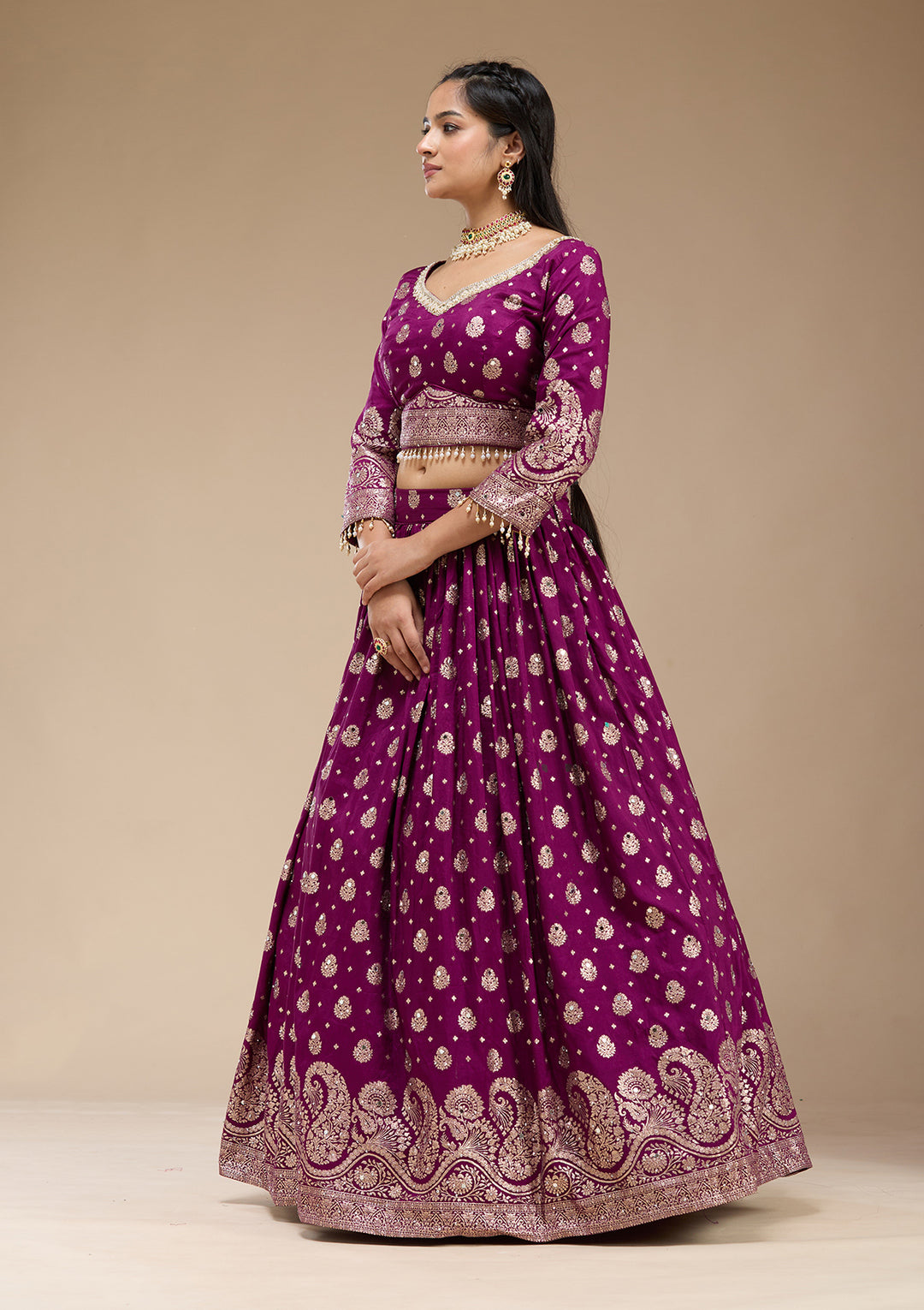 Mirrorwork Purple Silk Stitched Lehenga Blouse With Dupatta