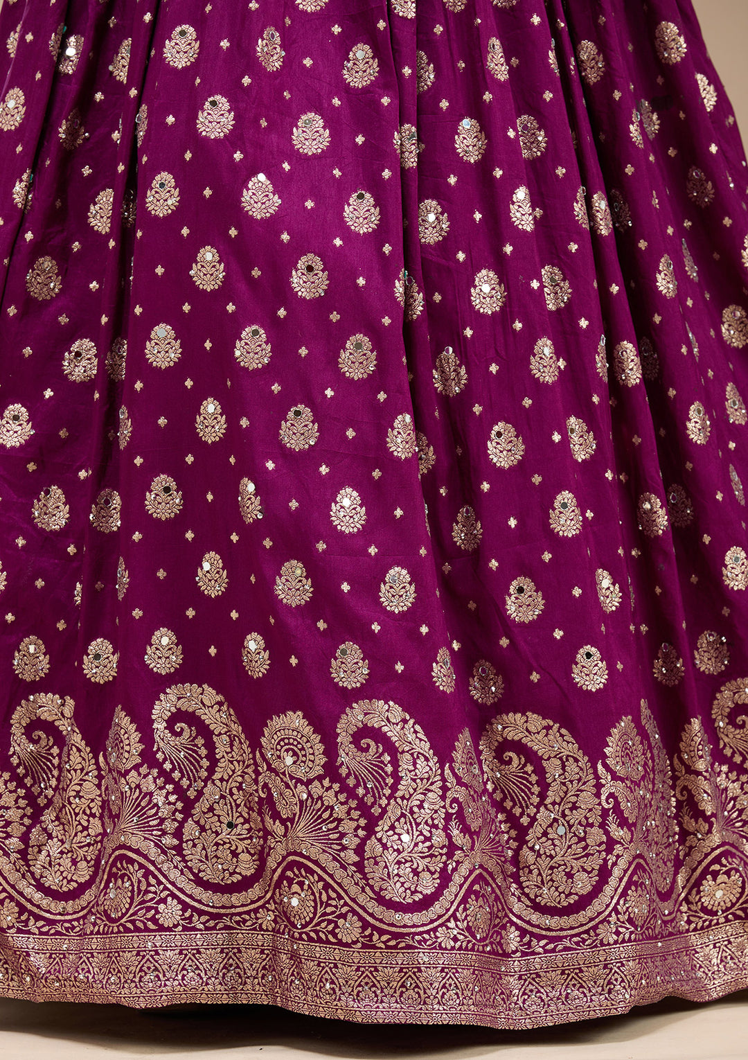 Mirrorwork Purple Silk Stitched Lehenga Blouse With Dupatta