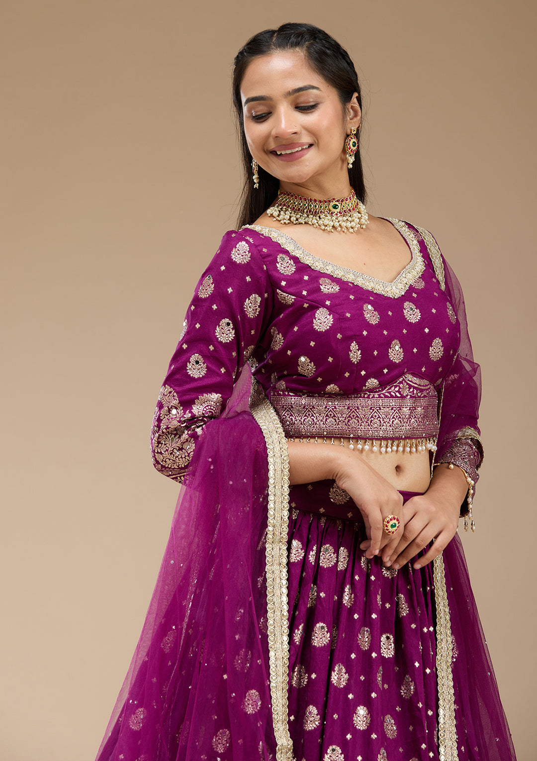 Mirrorwork Purple Silk Stitched Lehenga Blouse With Dupatta