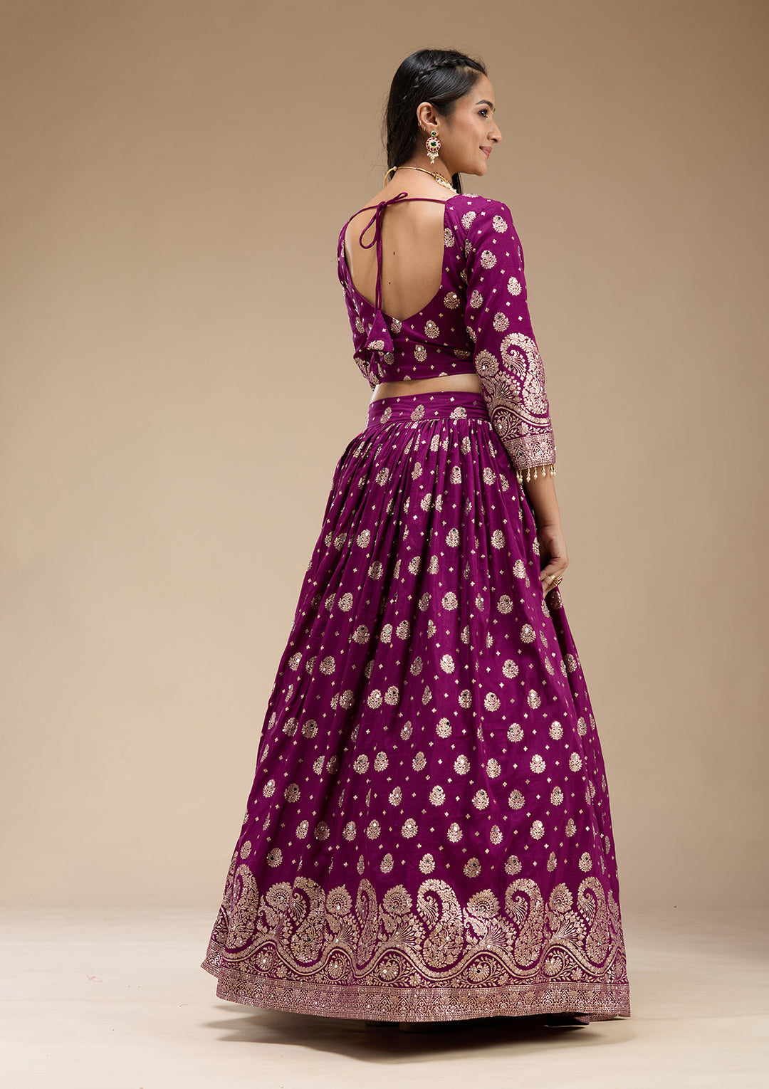 Mirrorwork Purple Silk Stitched Lehenga Blouse With Dupatta
