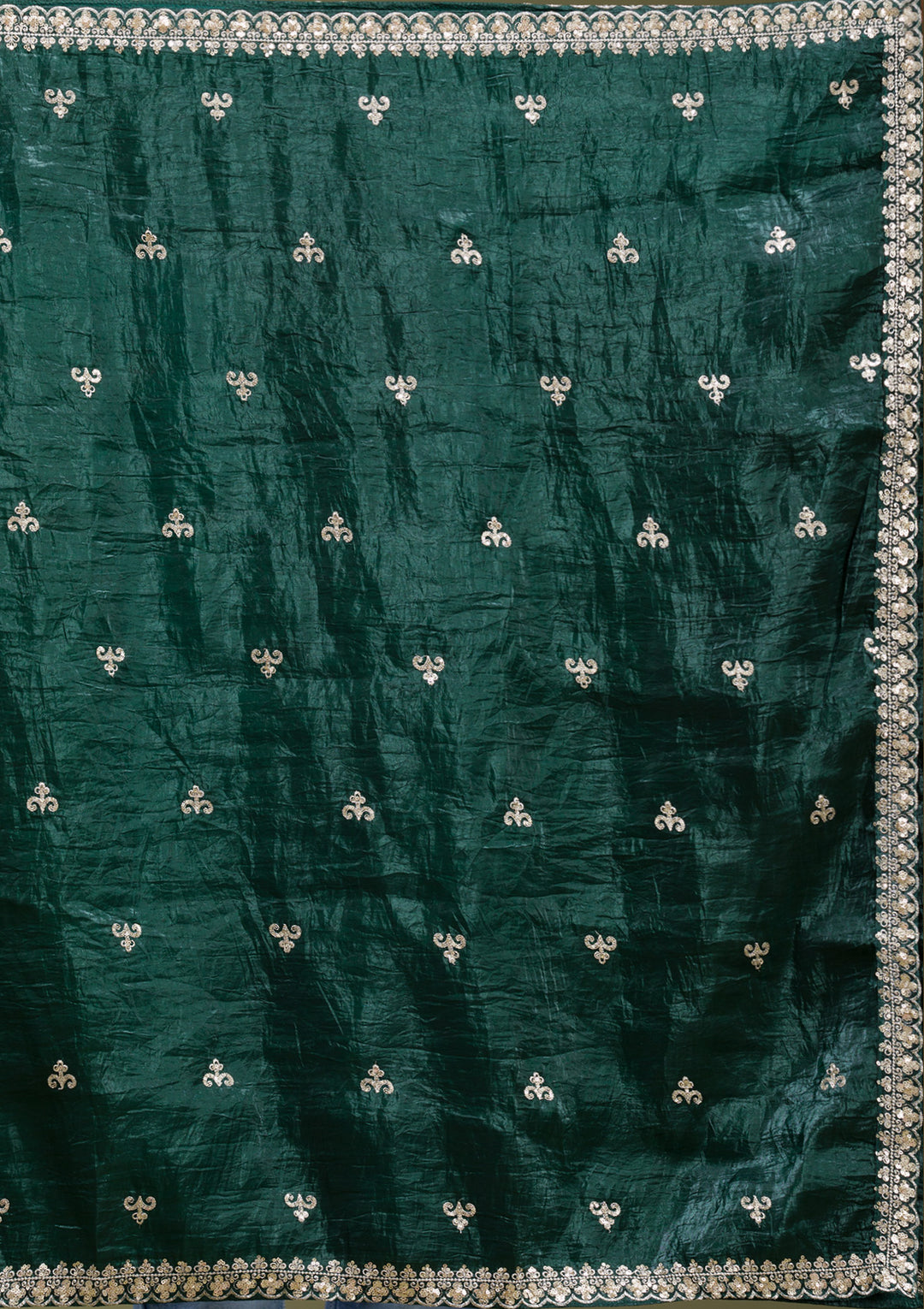 Gold Zariwork Bottle Green Tissue Stitched Lehenga Blouse With Dupatta