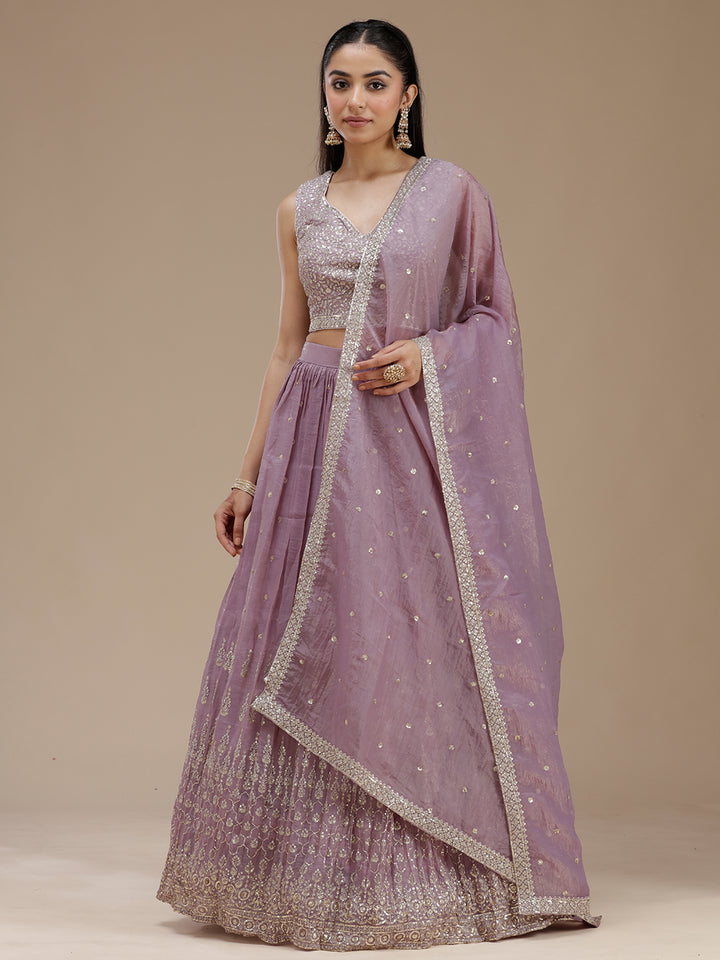 Lavender Zariwork (Gold) Tissue Readymade Lehenga