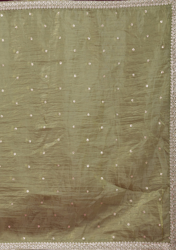 Pista Green Sequins Organza Readymade Lehenga