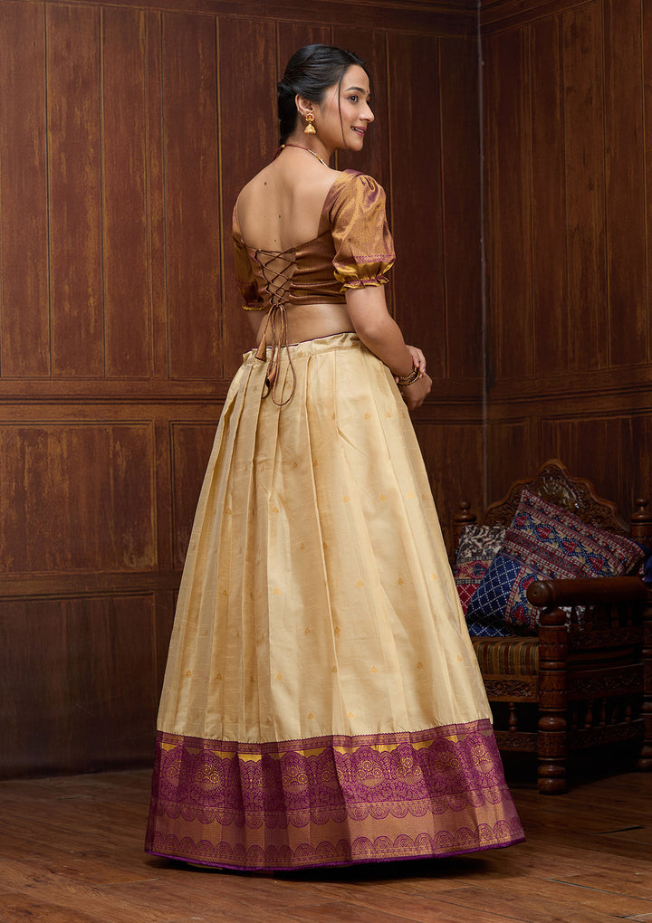 Beige  Banarasi Semi-Stitched Lehenga
