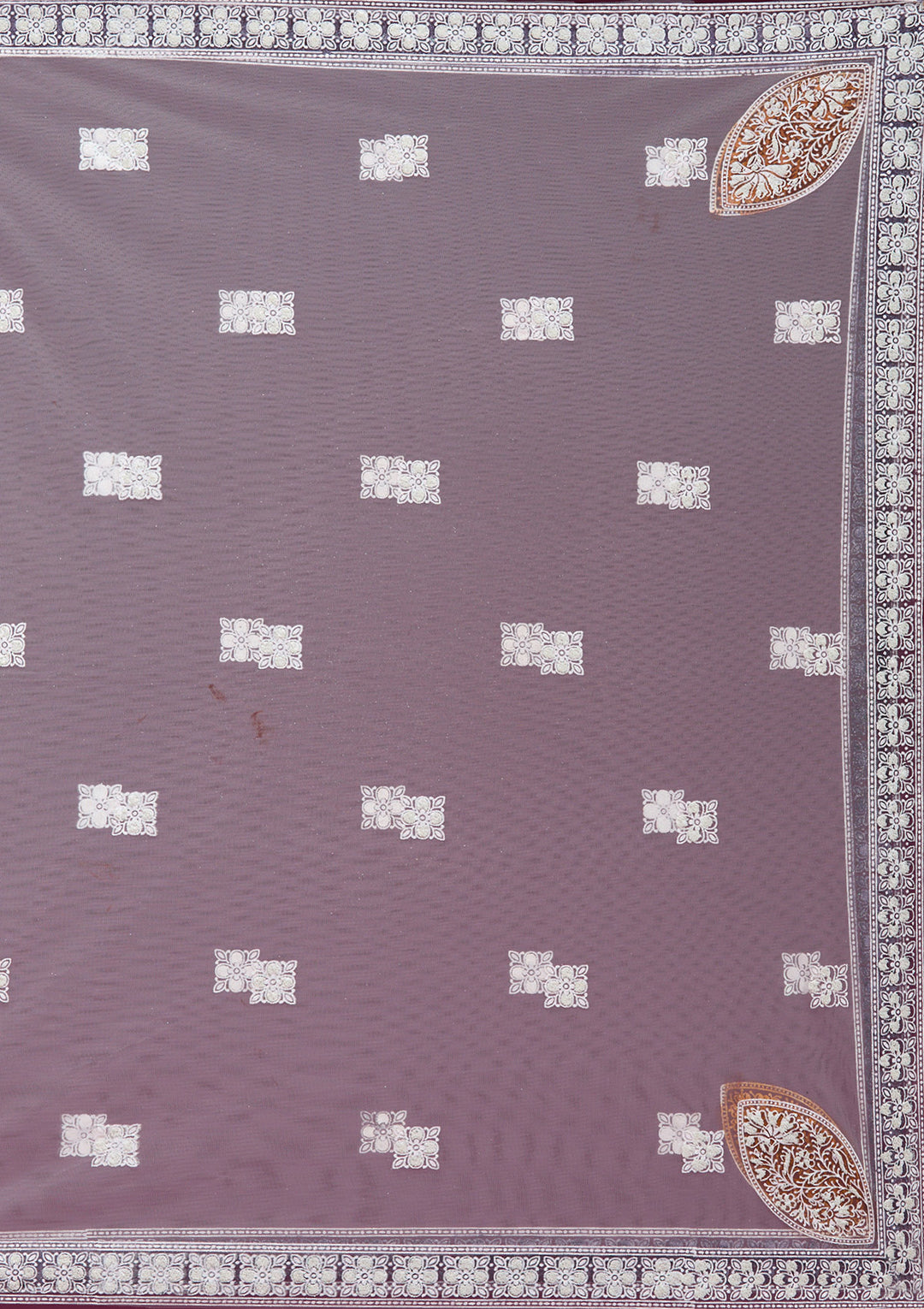 Pearlwork Beige Net Stitched Lehenga Blouse With Dupatta
