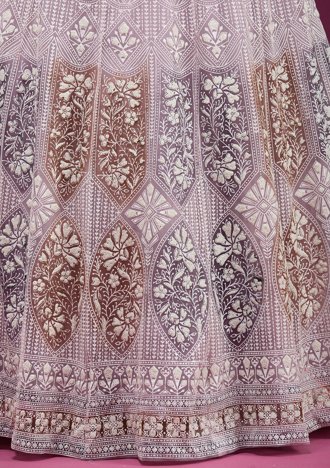 Pearlwork Beige Net Stitched Lehenga Blouse With Dupatta