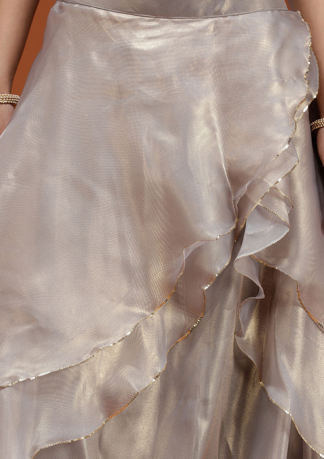 Grey Stonework Organza Readymade Lehenga