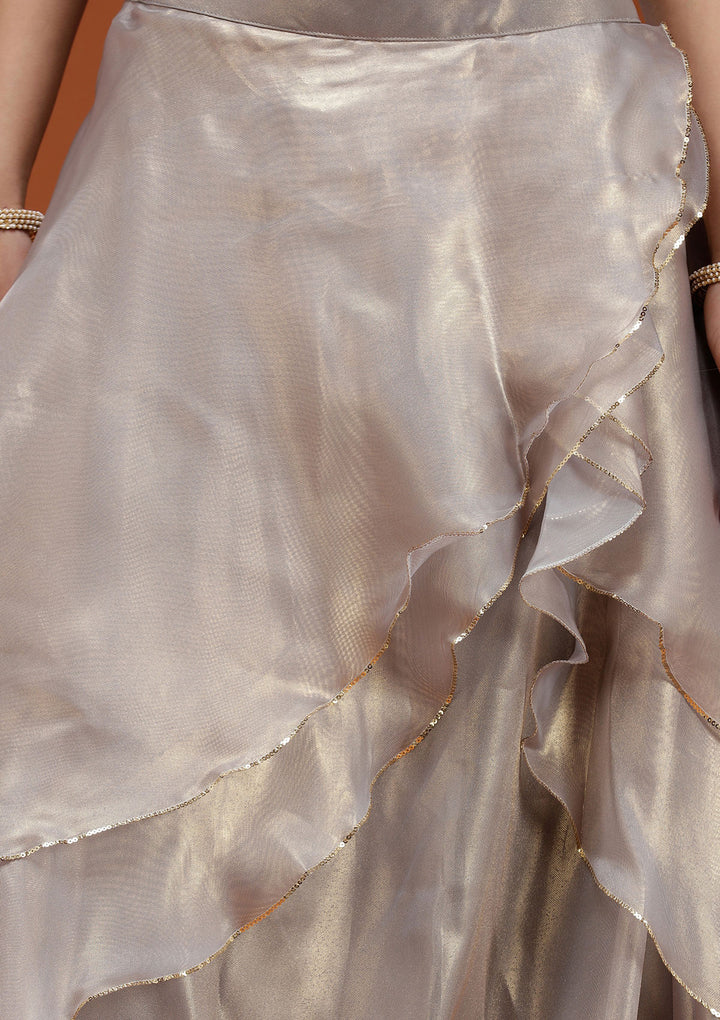 Grey Stonework Organza Readymade Lehenga