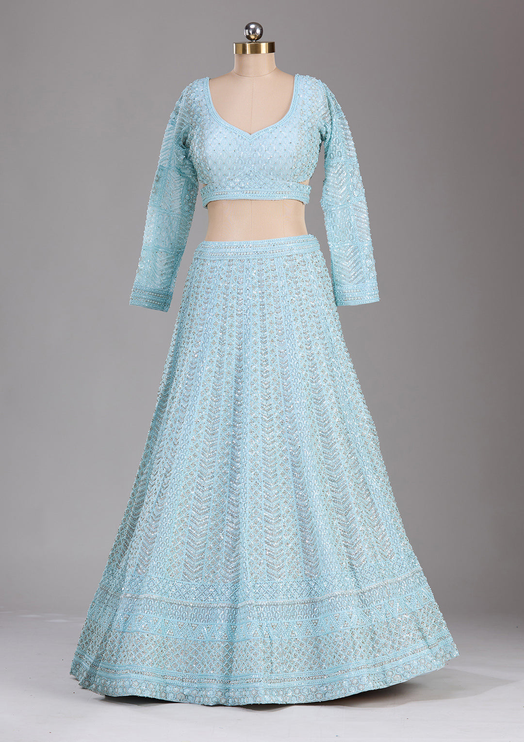 Sky Blue georgette Threadwork Readymade Lehenga