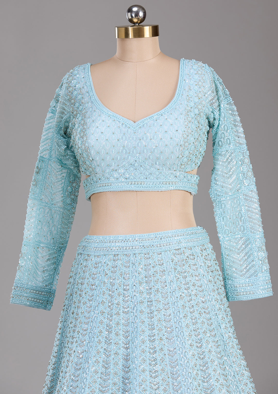 Sky Blue georgette Threadwork Readymade Lehenga