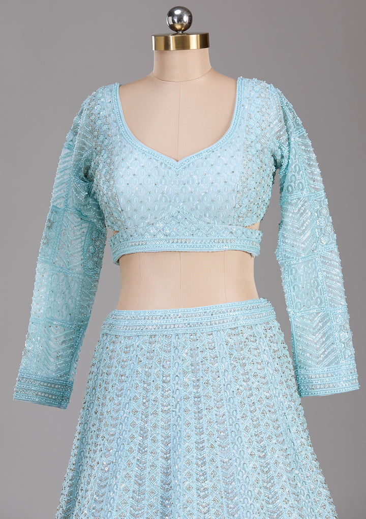 Sky Blue georgette Threadwork Readymade Lehenga