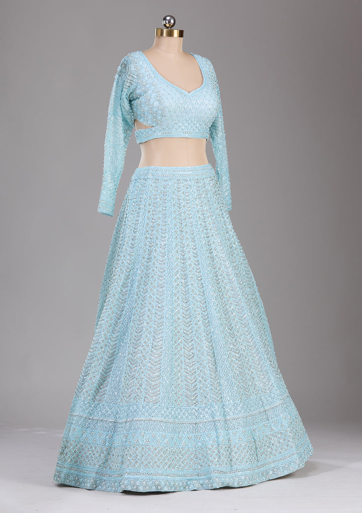 Sky Blue georgette Threadwork Readymade Lehenga