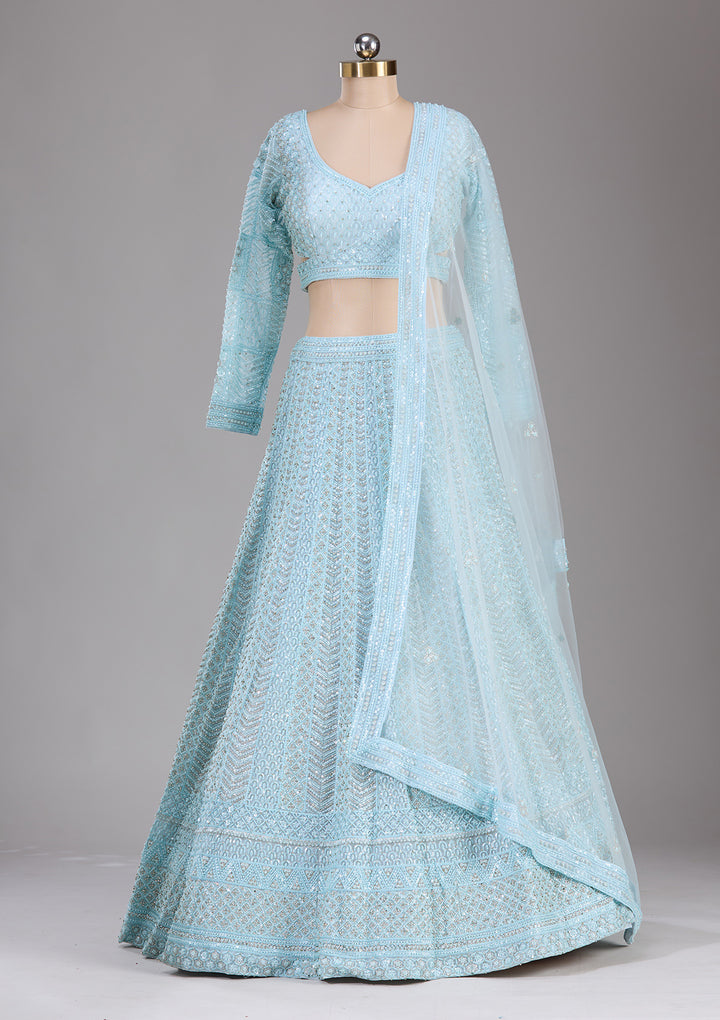 Sky Blue georgette Threadwork Readymade Lehenga