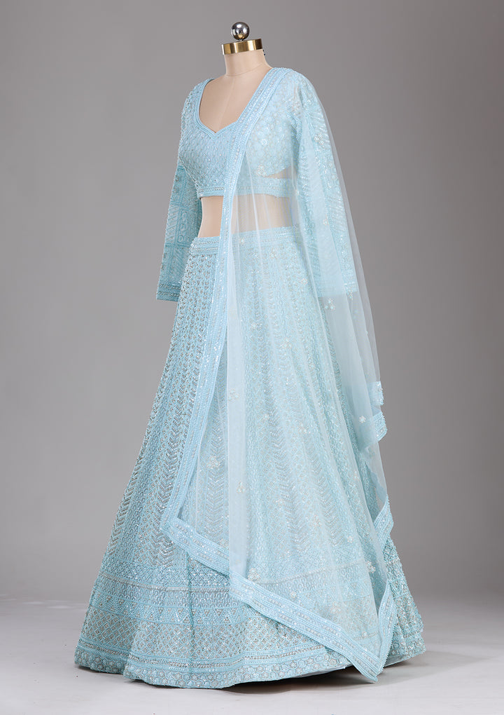Sky Blue georgette Threadwork Readymade Lehenga