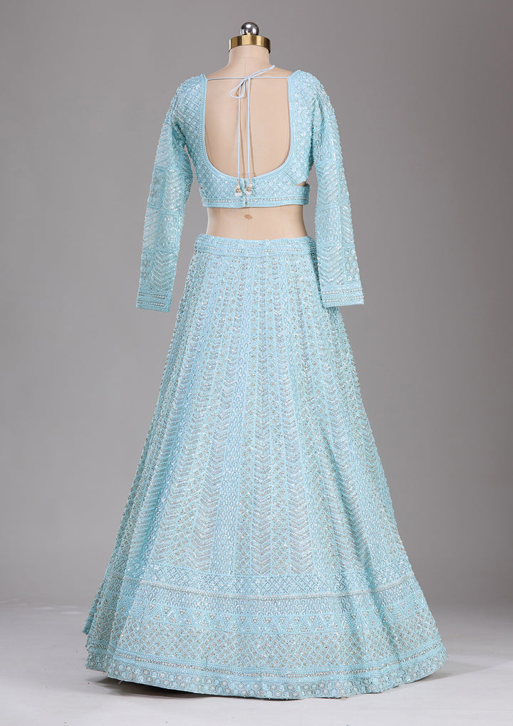 Sky Blue georgette Threadwork Readymade Lehenga