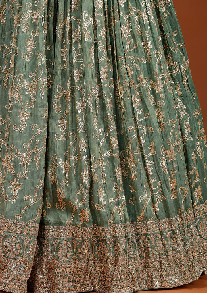 Pista Green Sequins Shimmer Readymade Lehenga