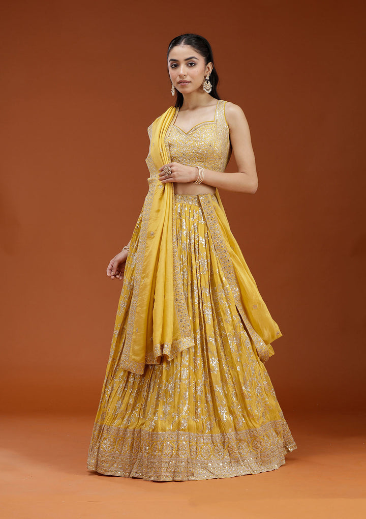 Yellow Sequins Shimmer Readymade Lehenga