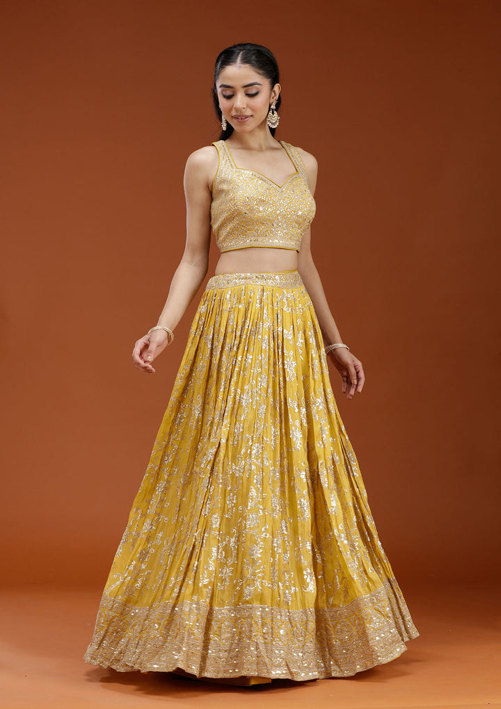 Yellow Sequins Shimmer Readymade Lehenga