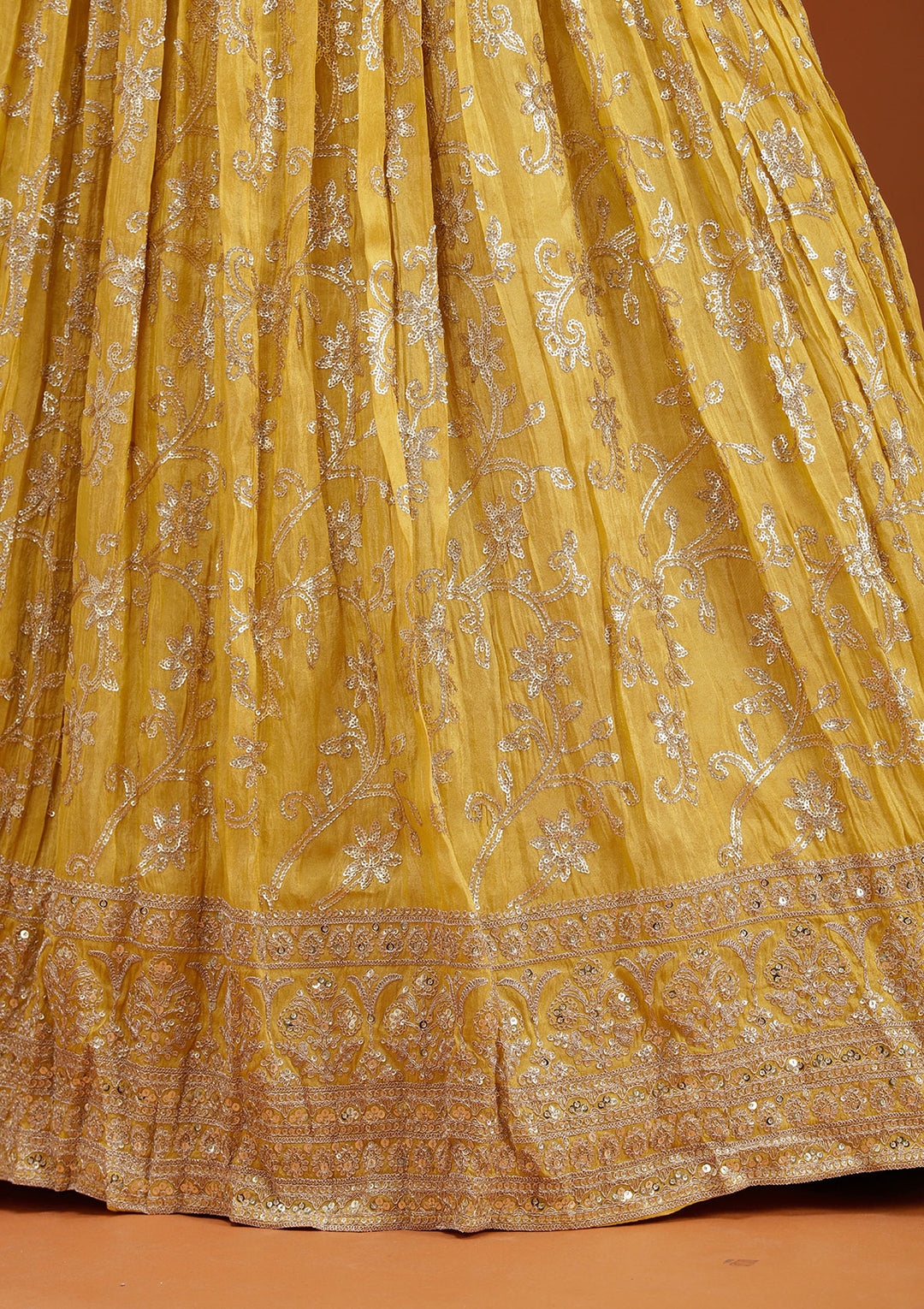 Yellow Sequins Shimmer Readymade Lehenga