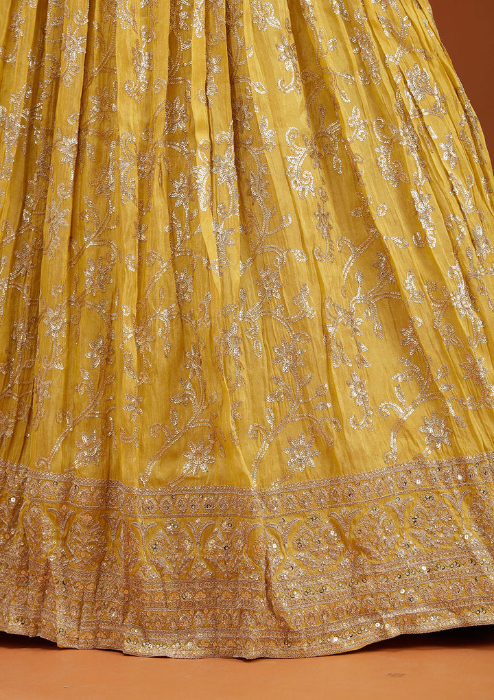 Yellow Sequins Shimmer Readymade Lehenga
