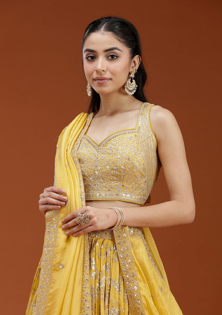 Yellow Sequins Shimmer Readymade Lehenga
