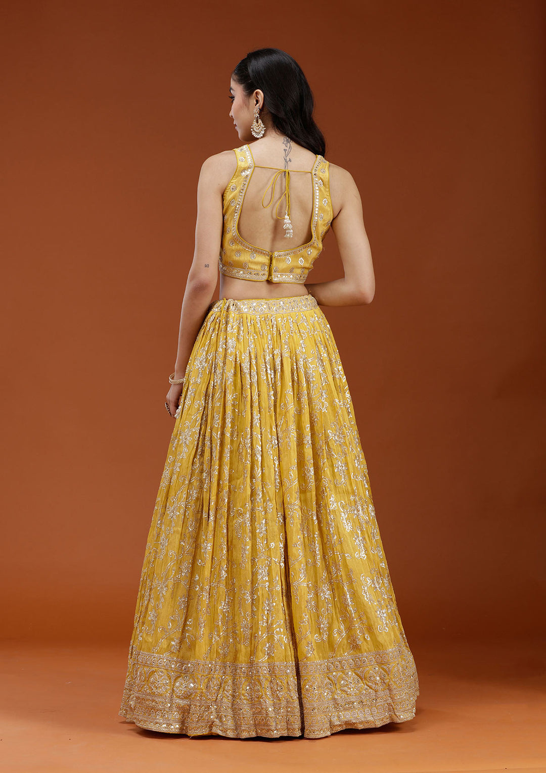 Yellow Sequins Shimmer Readymade Lehenga