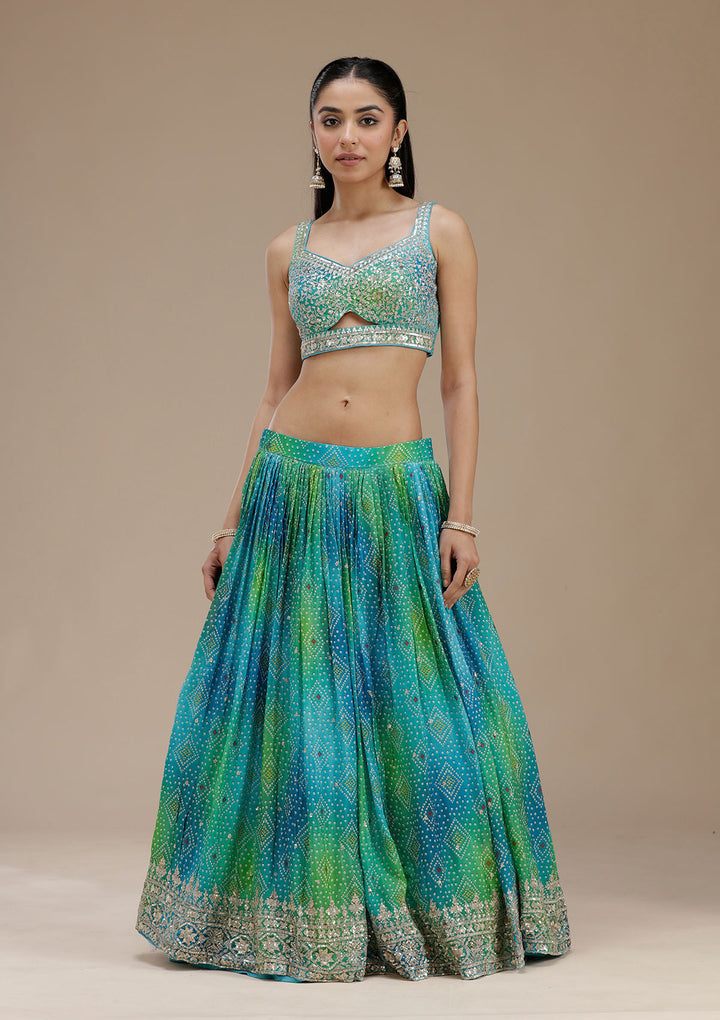 Sky Blue Sequins Crepe Readymade Lehenga