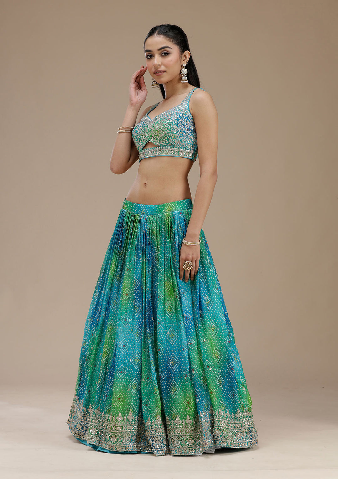 Sky Blue Sequins Crepe Readymade Lehenga