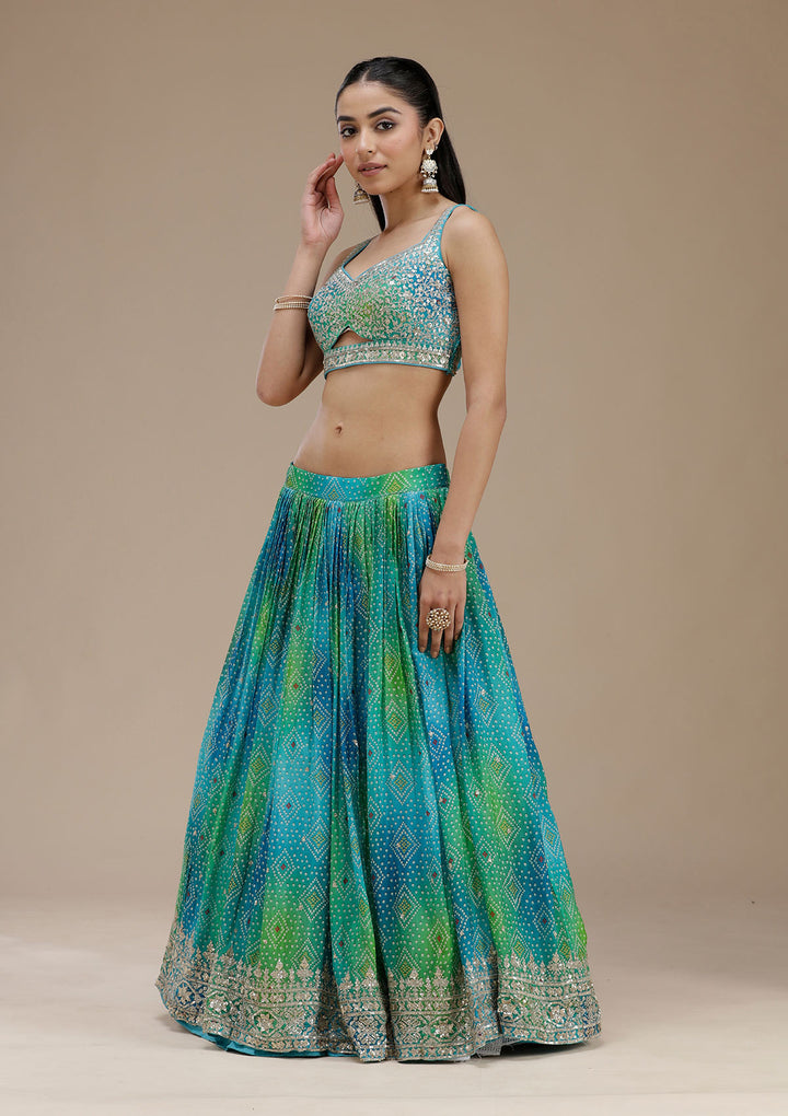 Sky Blue Sequins Crepe Readymade Lehenga