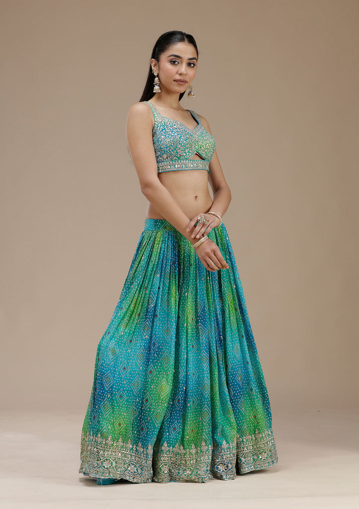 Sky Blue Sequins Crepe Readymade Lehenga