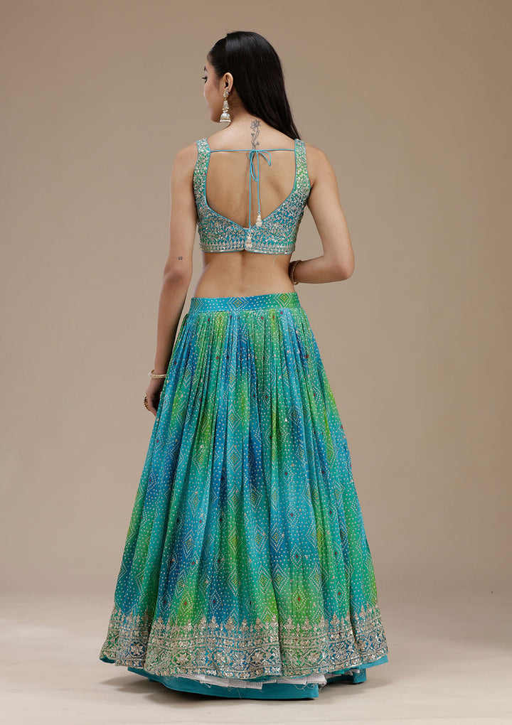 Sky Blue Sequins Crepe Readymade Lehenga