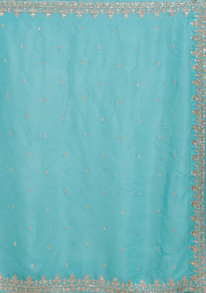 Sky Blue Sequins Crepe Readymade Lehenga