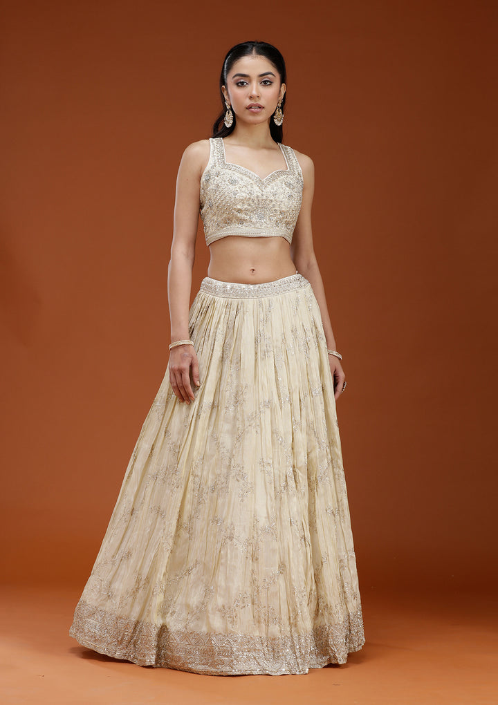 Beige Sequins Shimmer Readymade Lehenga