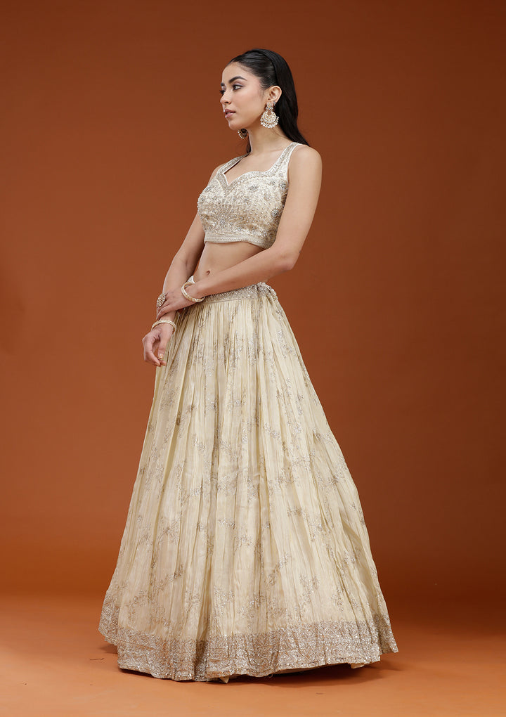 Beige Sequins Shimmer Readymade Lehenga