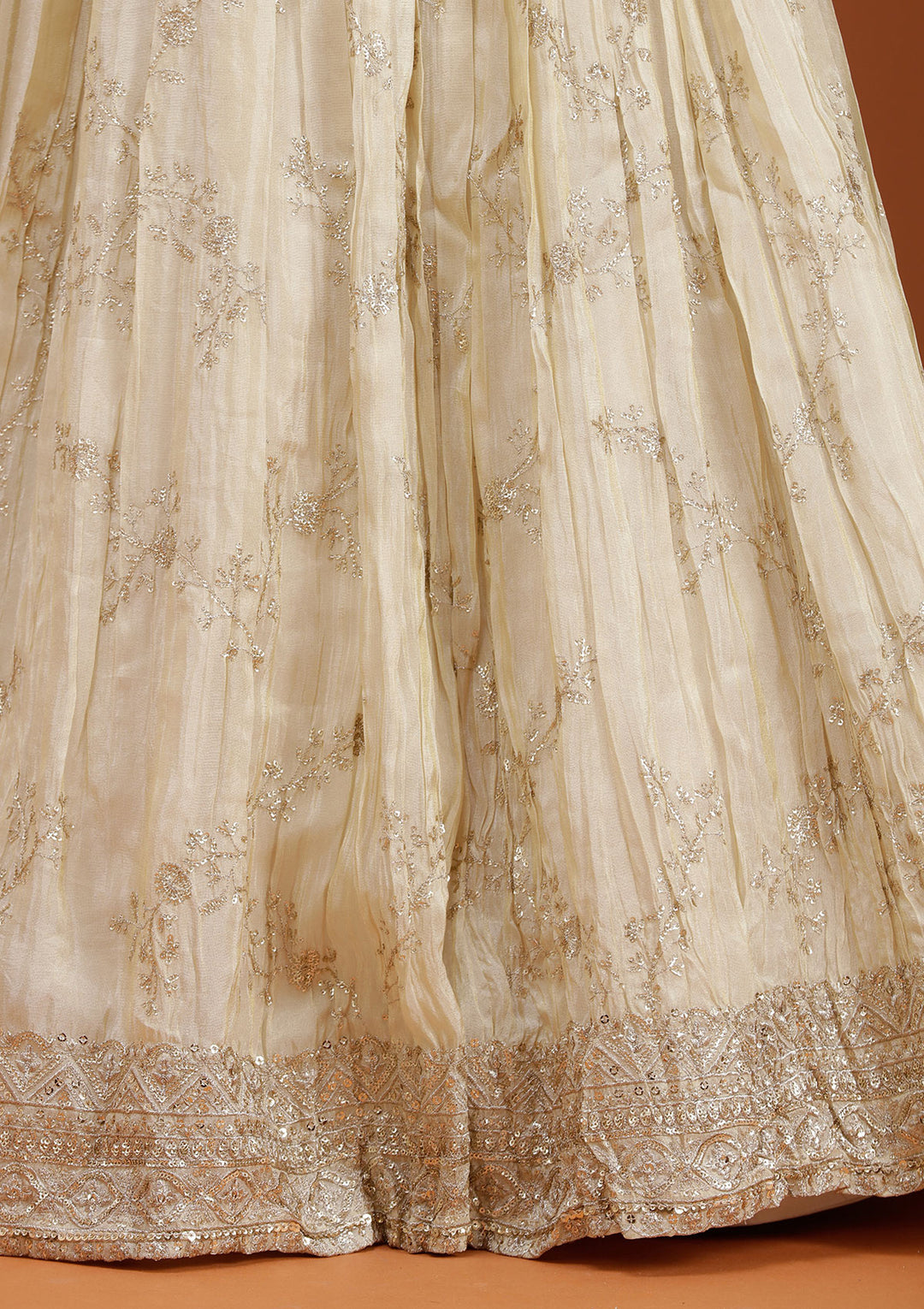 Beige Sequins Shimmer Readymade Lehenga