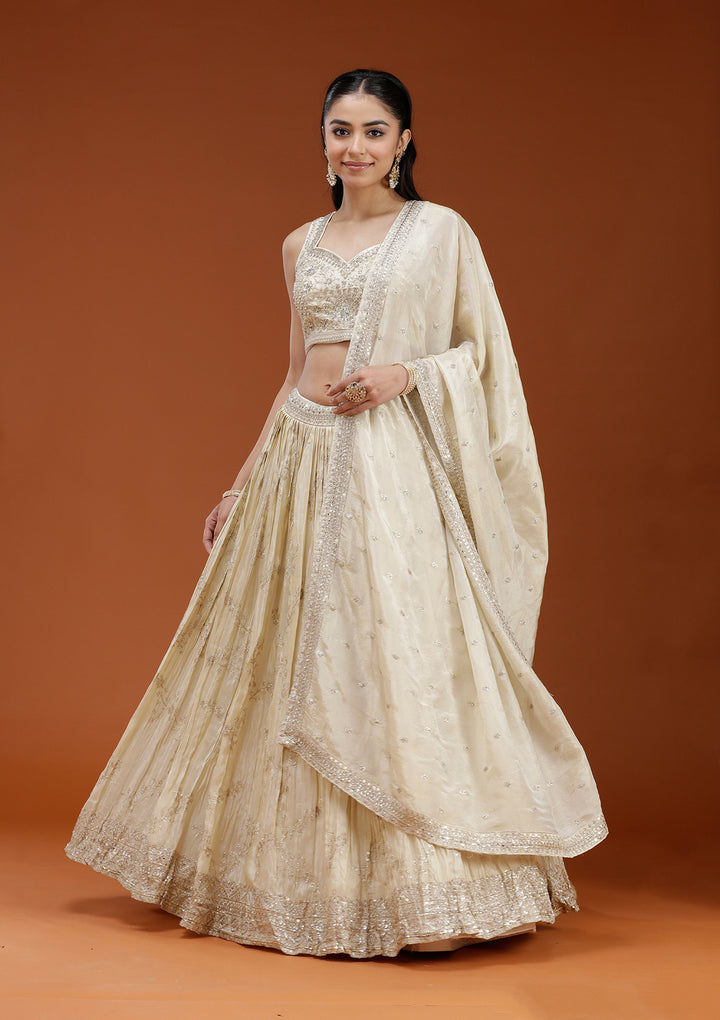 Beige Sequins Shimmer Readymade Lehenga