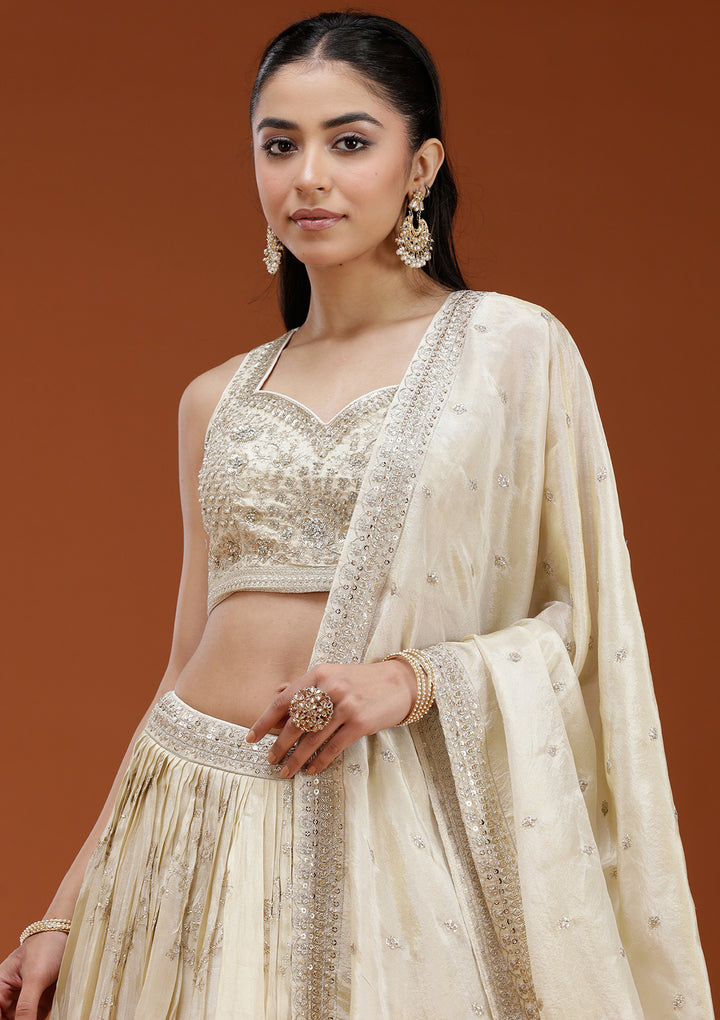 Beige Sequins Shimmer Readymade Lehenga