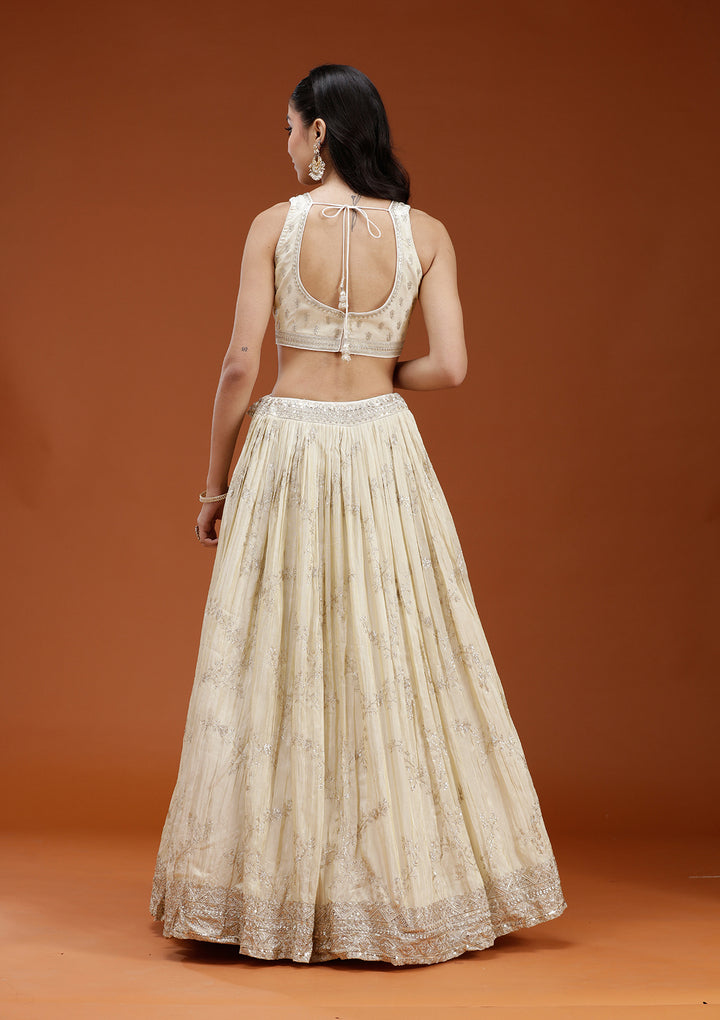 Beige Sequins Shimmer Readymade Lehenga
