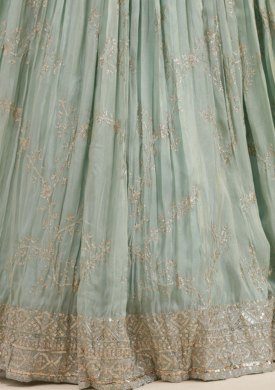 Pista Green Sequins Shimmer Readymade Lehenga