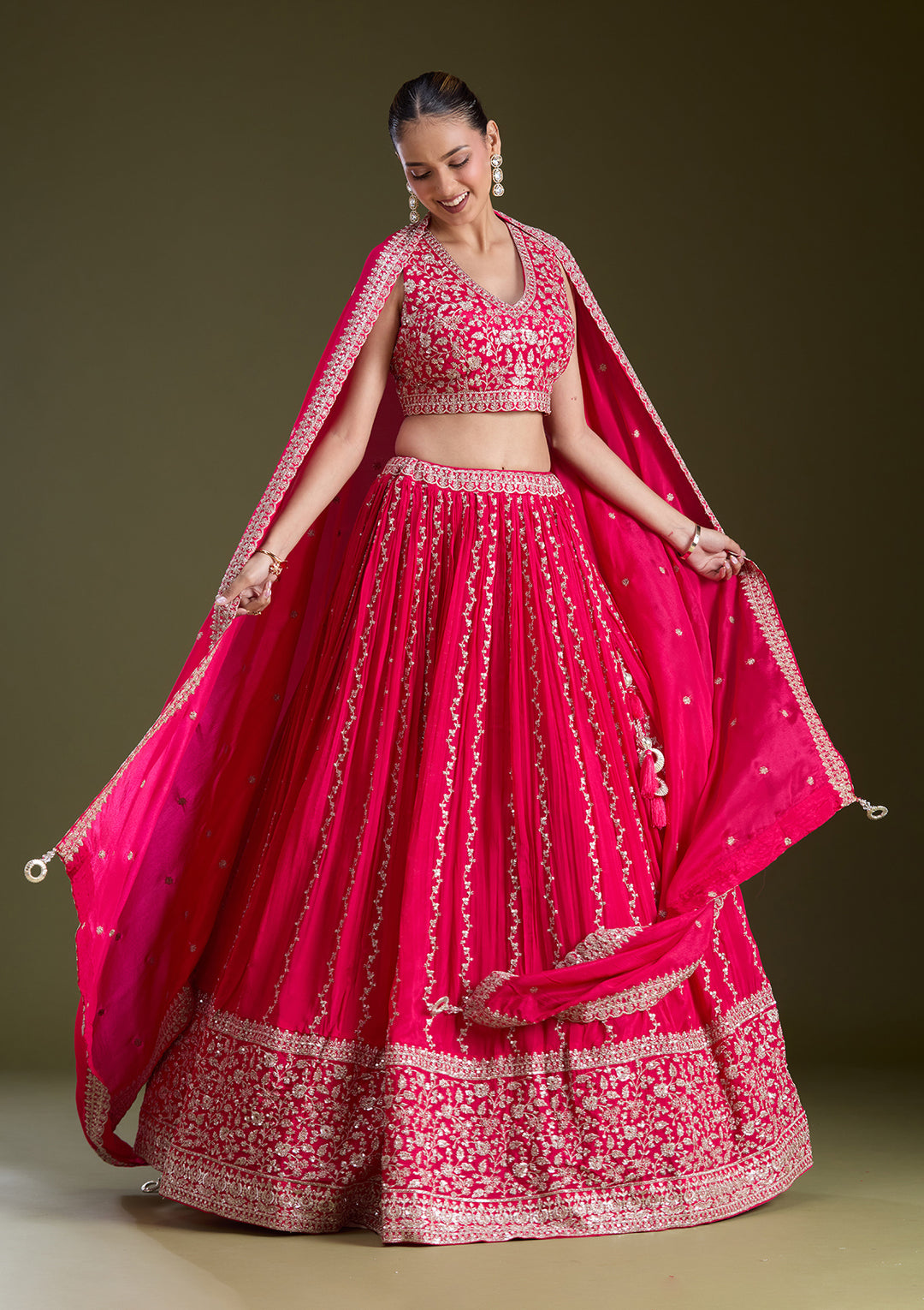 Pink Zariwork (Gold) Crepe Readymade Lehenga