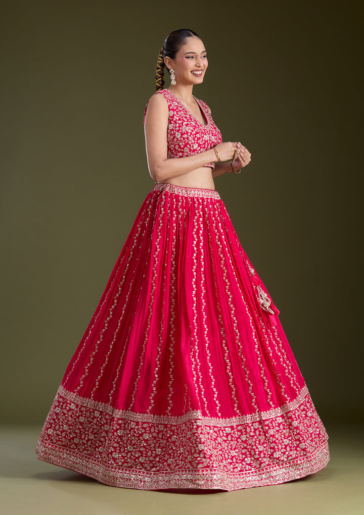 Pink Zariwork (Gold) Crepe Readymade Lehenga