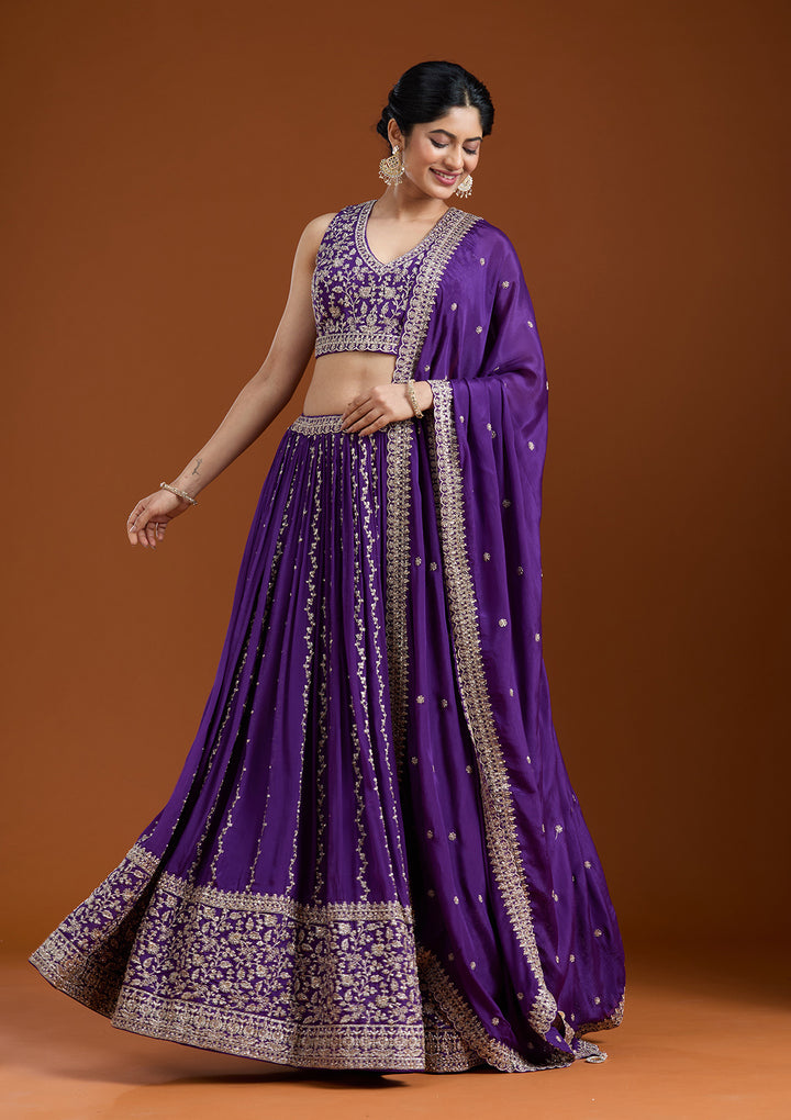 Purple Zariwork (Silver) Crepe Readymade Lehenga