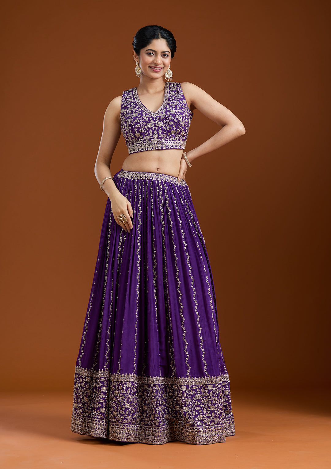 Purple Zariwork (Silver) Crepe Readymade Lehenga